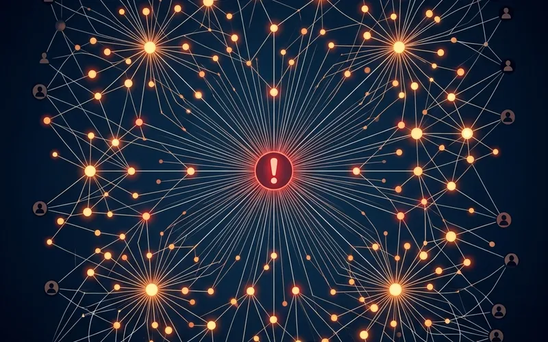 Abstract web of interconnected red dots suggesting a criminal network visualization