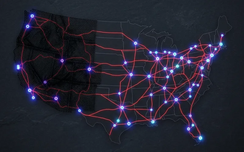 Map of the United States showing a broadcast blackout zone