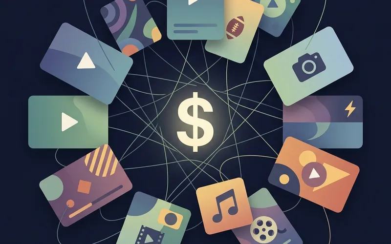 Editorial flat design illustration of fragmented streaming costs