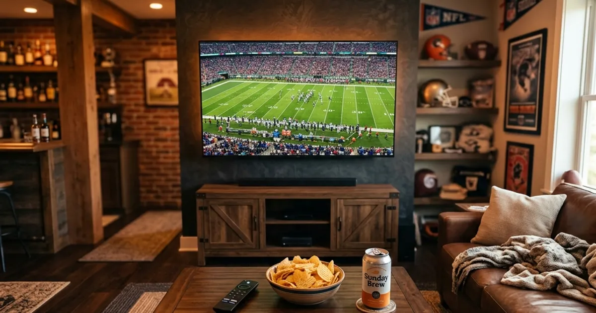 American man cave with NFL game on TV via IPTV