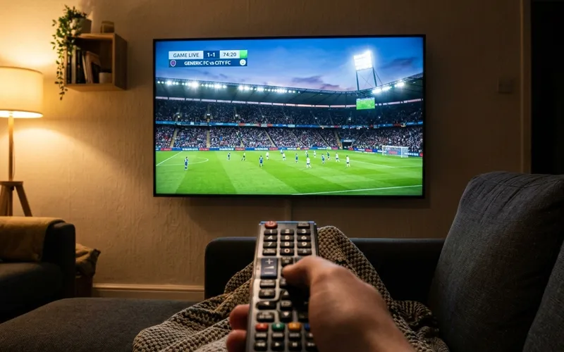 First-person perspective of watching a 4K Premier League match on TV