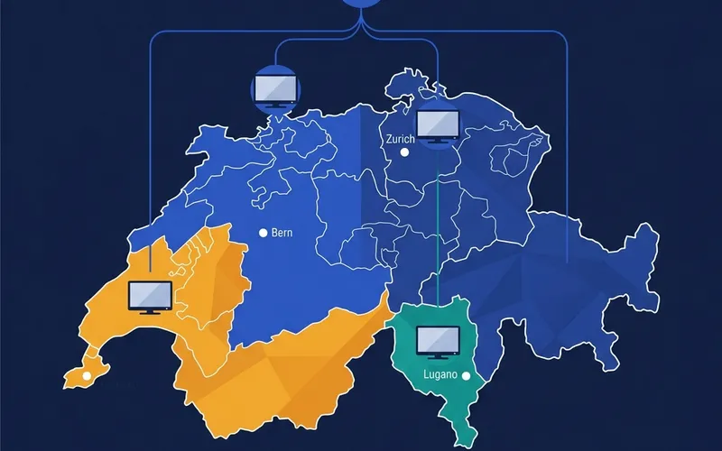 Map of Switzerland divided into German, French, and Italian language streaming regions