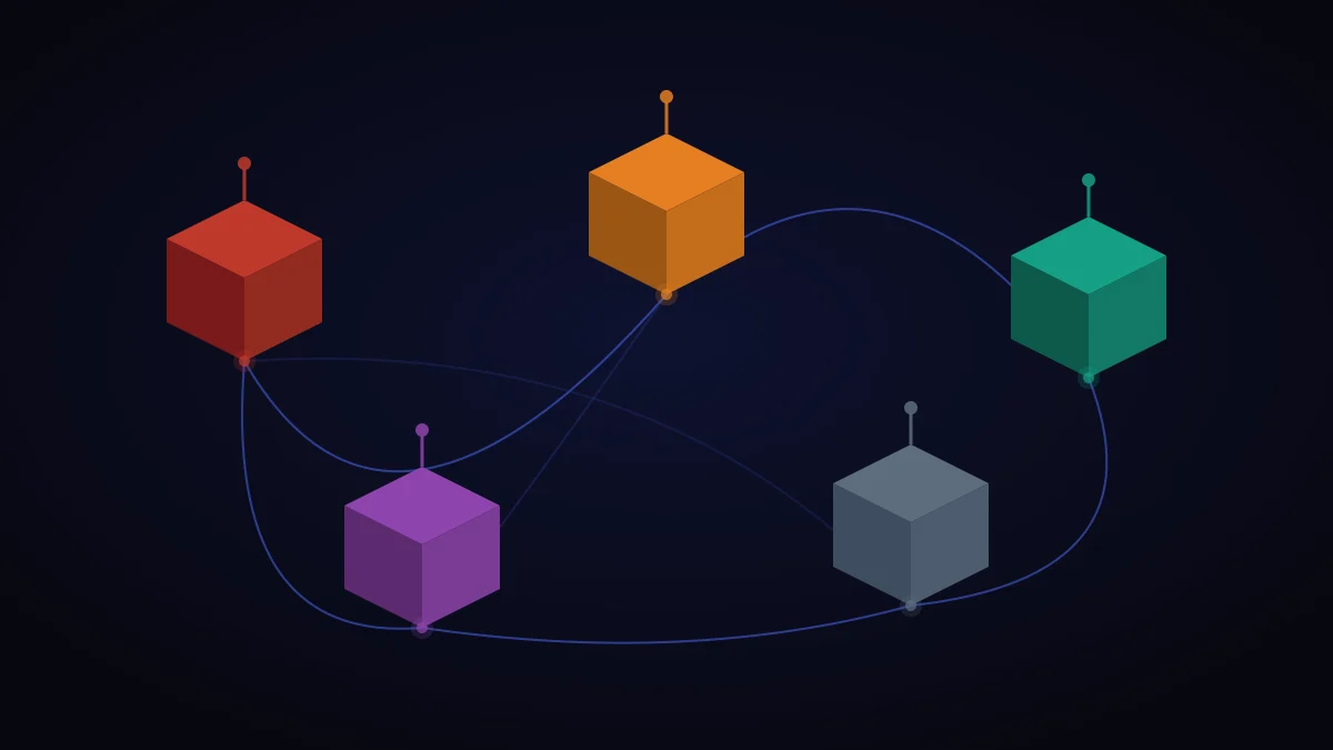 Five streaming service cards connected by tangled lines — UK broadcasting fragmentation